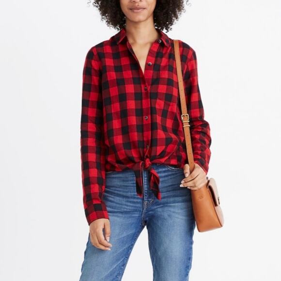 Madewell red and black buffalo plaid button down long sleeve - Picture 1 of 8